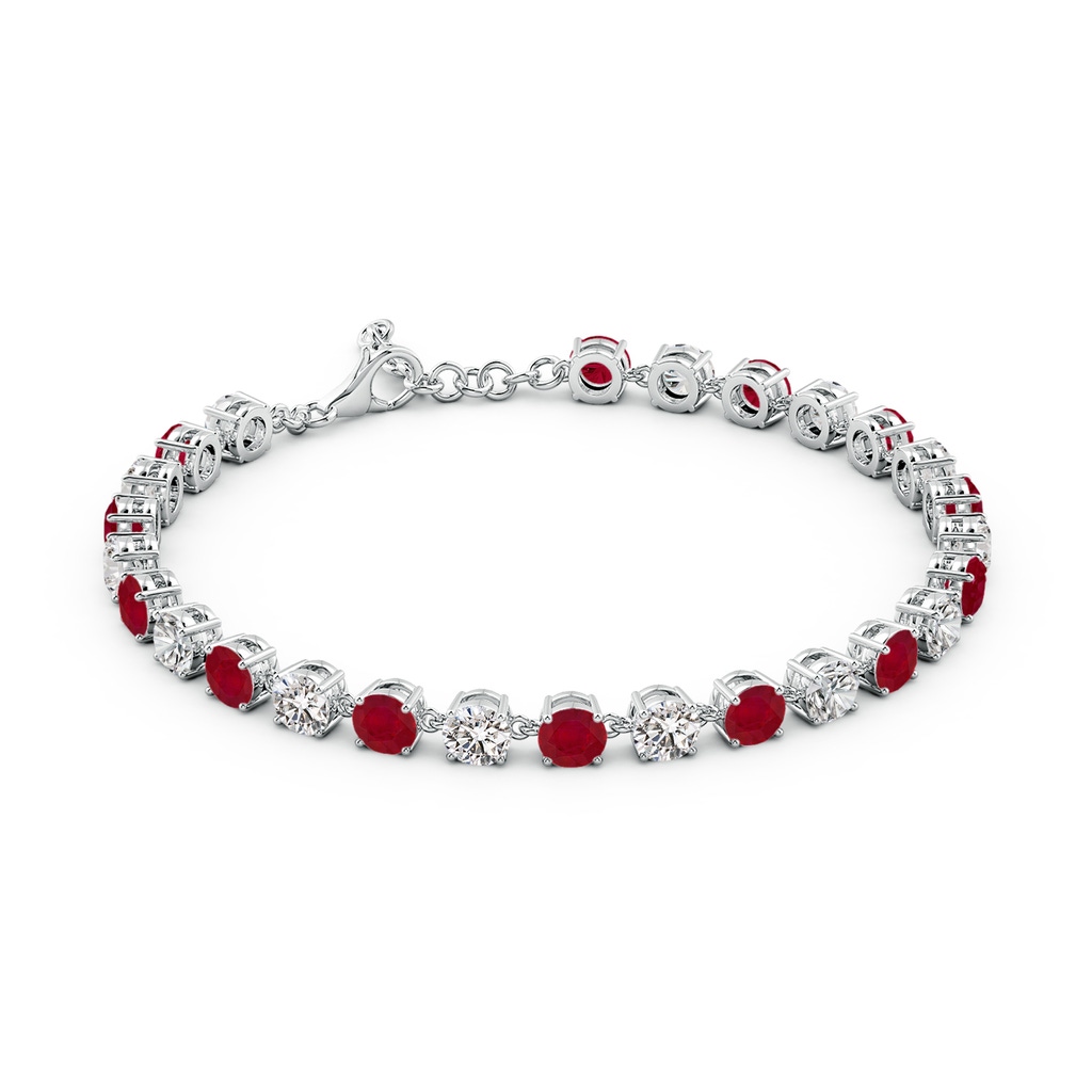4mm AA Round Ruby and Diamond Tennis Link Bracelet in White Gold - side 199