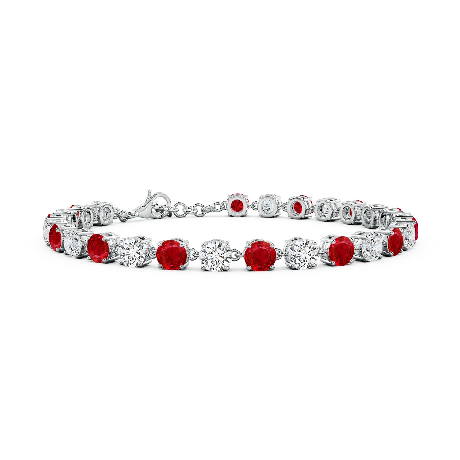 4mm AAA Round Ruby and Diamond Tennis Link Bracelet in 18K White Gold