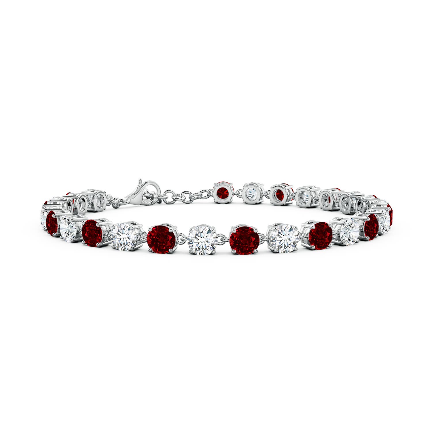 4mm AAAA Round Ruby and Diamond Tennis Link Bracelet in 18CT White Gold
