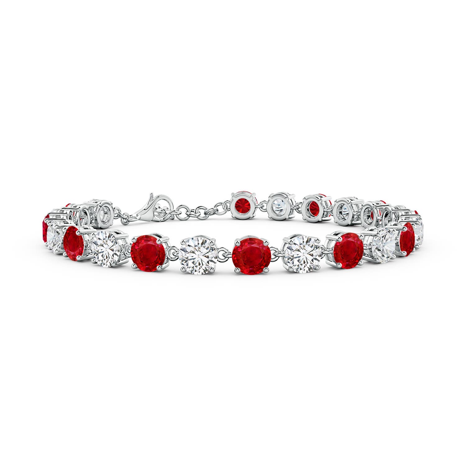 5mm AAA Round Ruby and Diamond Tennis Link Bracelet in 18K White Gold