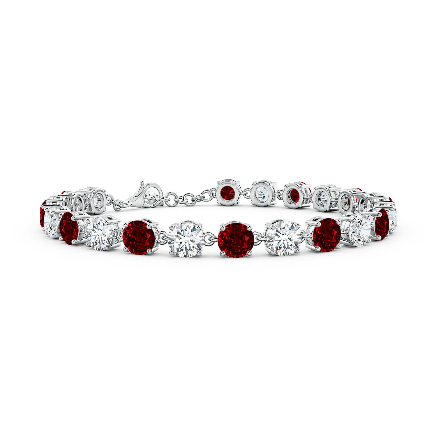 5mm AAAA Round Ruby and Diamond Tennis Link Bracelet in 18CT White Gold