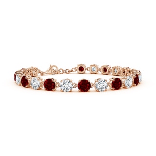 5mm AAAA Round Ruby and Diamond Tennis Link Bracelet in 9K Rose Gold