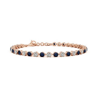 3mm A Round Blue Sapphire and Diamond Tennis Link Bracelet in Rose Gold