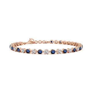 3mm AA Round Blue Sapphire and Diamond Tennis Link Bracelet in 18K Rose Gold