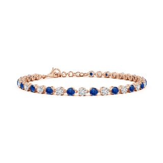 3mm AAA Round Blue Sapphire and Diamond Tennis Link Bracelet in 18K Rose Gold