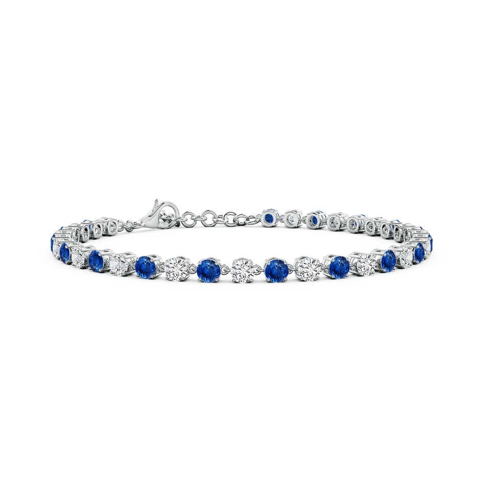 3mm AAA Round Blue Sapphire and Diamond Tennis Link Bracelet in White Gold 