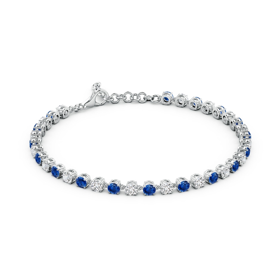 3mm AAA Round Blue Sapphire and Diamond Tennis Link Bracelet in White Gold side 199