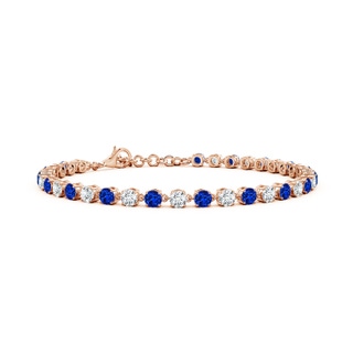 3mm AAAA Round Blue Sapphire and Diamond Tennis Link Bracelet in 18K Rose Gold