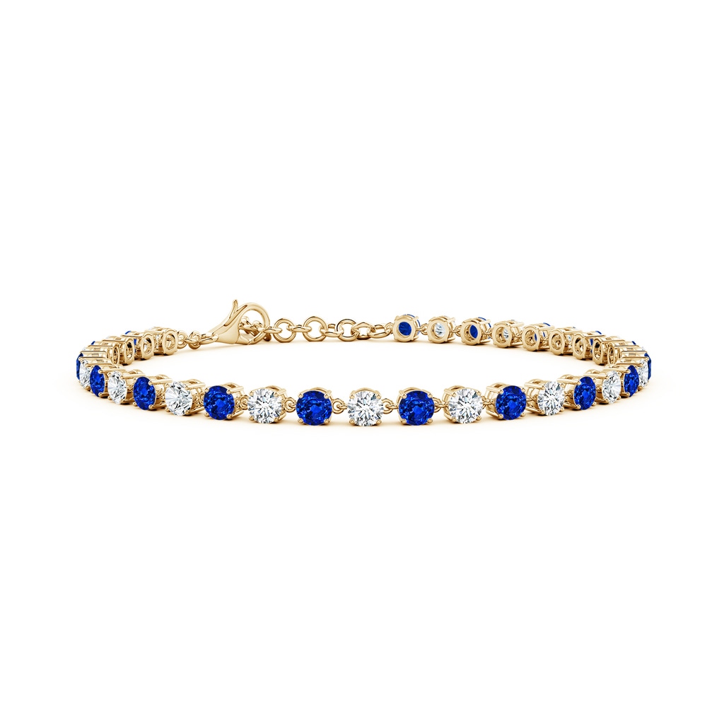 3mm Lab-Grown Round Blue Sapphire and Diamond Tennis Link Bracelet in Yellow Gold