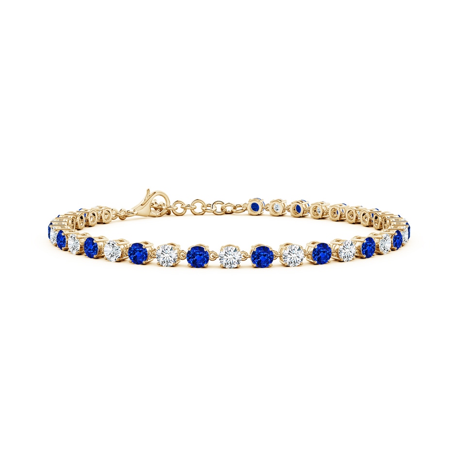 3mm Lab-Grown Round Blue Sapphire and Diamond Tennis Link Bracelet in Yellow Gold 