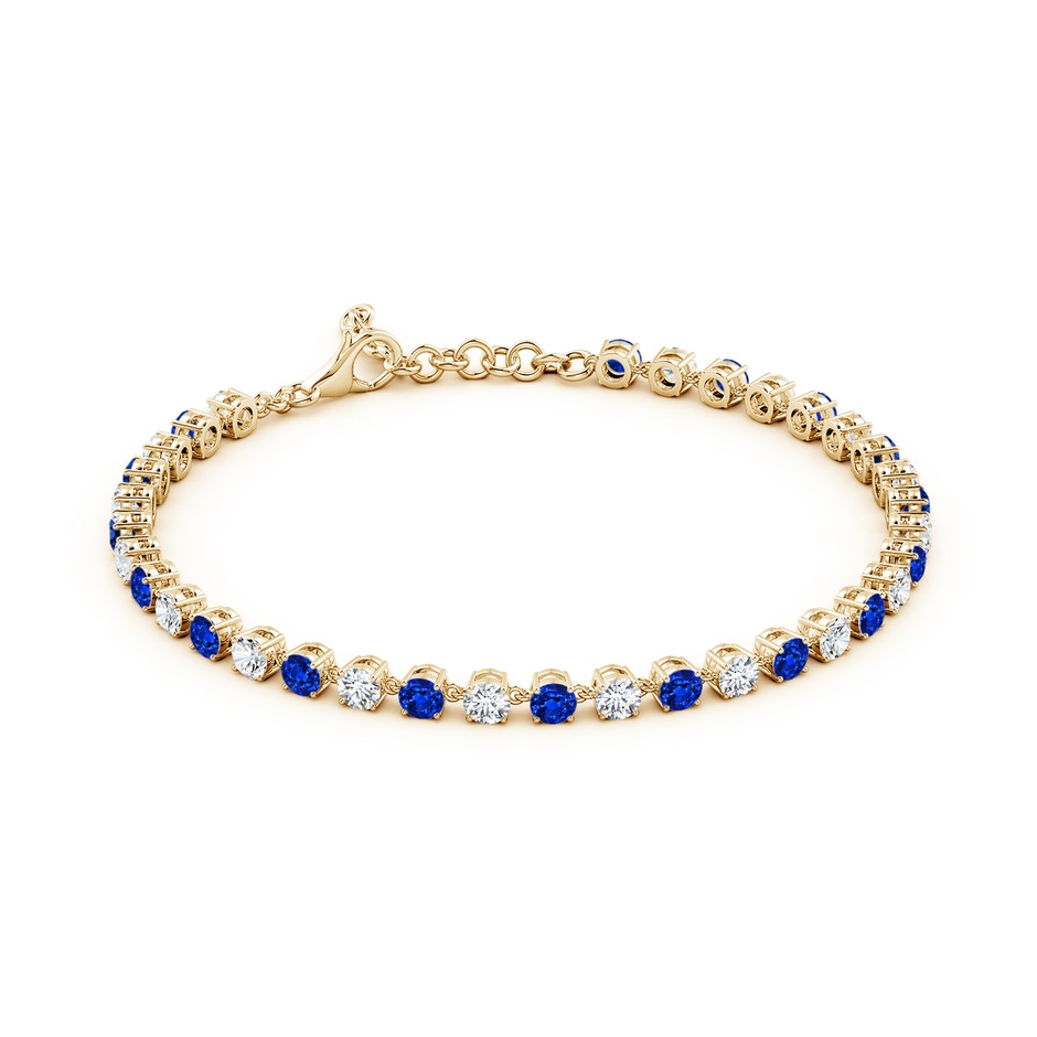 3mm Lab-Grown Round Blue Sapphire and Diamond Tennis Link Bracelet in Yellow Gold side 199