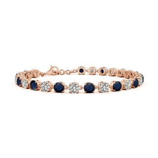 4mm A Round Blue Sapphire and Diamond Tennis Link Bracelet in 18K Rose Gold