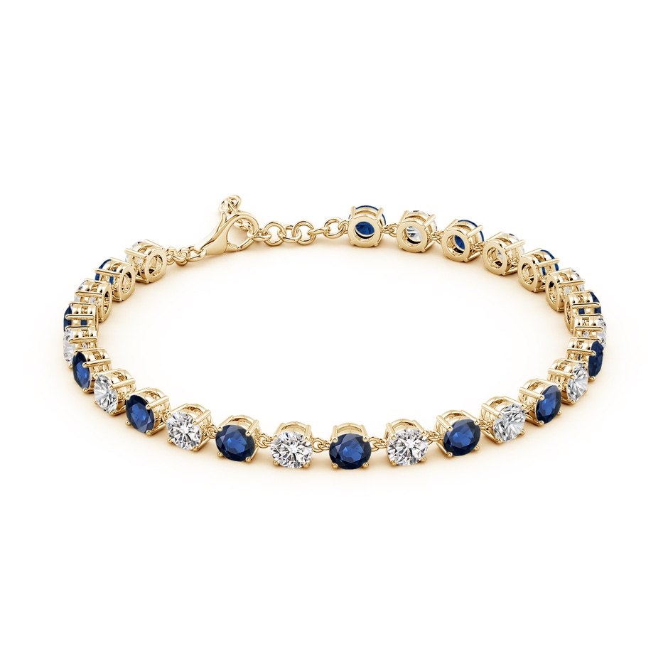 4mm AA Round Blue Sapphire and Diamond Tennis Link Bracelet in Yellow Gold side 199