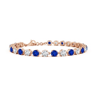 4mm Lab-Grown Round Blue Sapphire and Diamond Tennis Link Bracelet in 18K Rose Gold