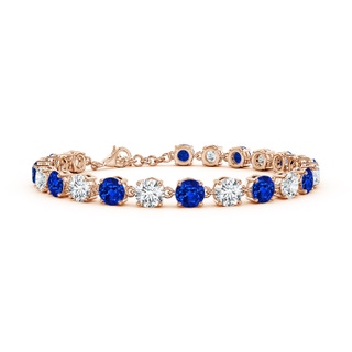 5mm Lab-Grown Round Blue Sapphire and Diamond Tennis Link Bracelet in 18K Rose Gold