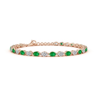 4x3mm AAA Oval Emerald and Diamond Tennis Link Bracelet in 18K Rose Gold