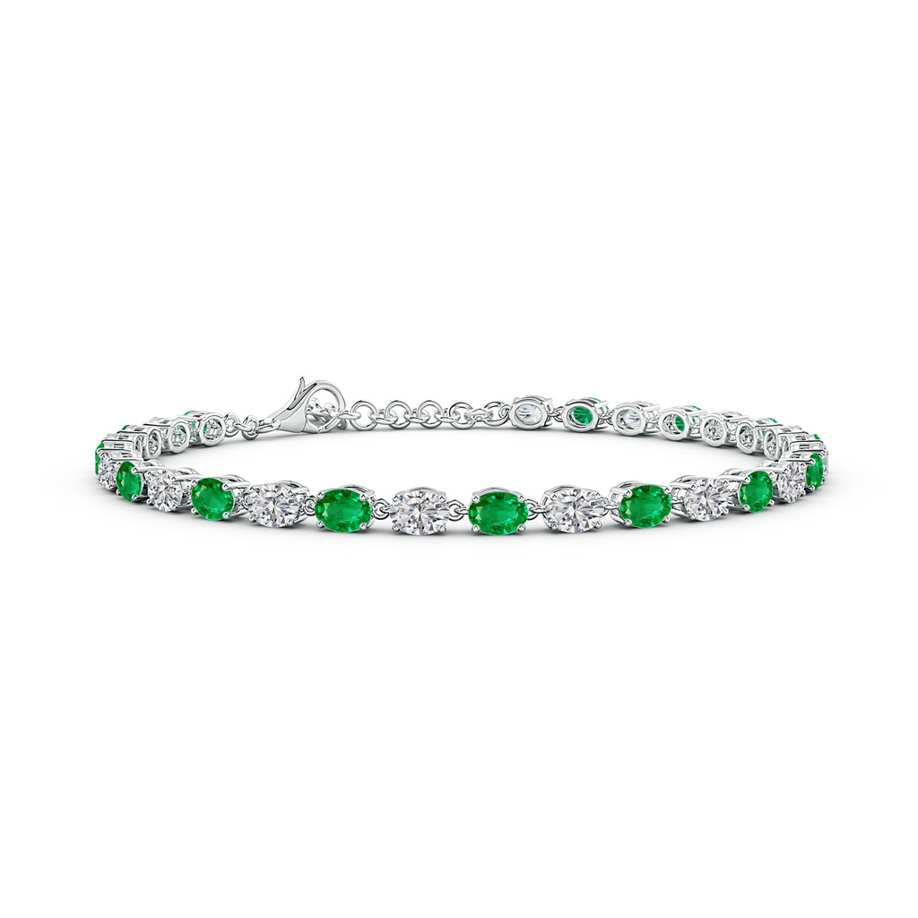 4x3mm AAA Oval Emerald and Diamond Tennis Link Bracelet in White Gold