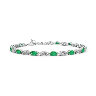 5x3mm AA Oval Emerald and Diamond Tennis Link Bracelet in White Gold