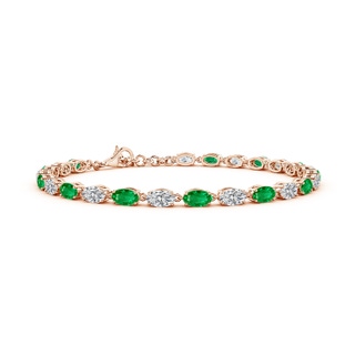 5x3mm AAA Oval Emerald and Diamond Tennis Link Bracelet in 18K Rose Gold