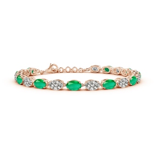 6x4mm A Oval Emerald and Diamond Tennis Link Bracelet in Rose Gold