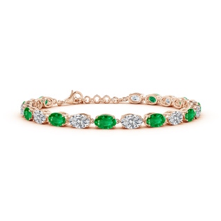 6x4mm AAA Oval Emerald and Diamond Tennis Link Bracelet in 18K Rose Gold