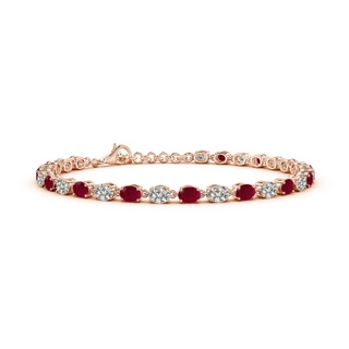 4x3mm A Oval Ruby and Diamond Tennis Link Bracelet in Rose Gold