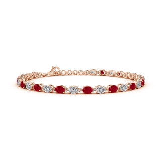 4x3mm AA Oval Ruby and Diamond Tennis Link Bracelet in 10K Rose Gold