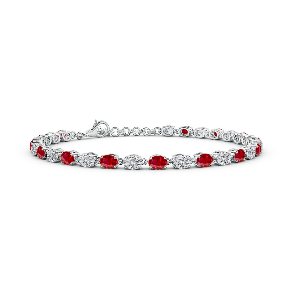 4x3mm AAA Oval Ruby and Diamond Tennis Link Bracelet in White Gold 