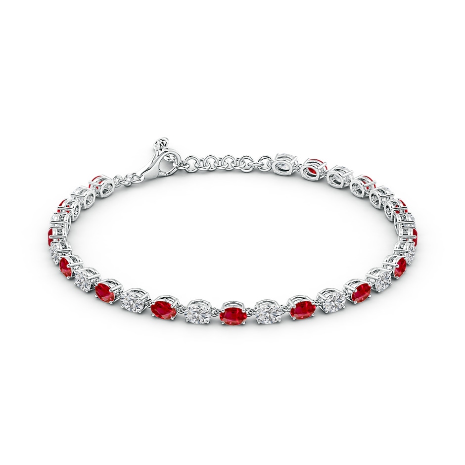 4x3mm AAA Oval Ruby and Diamond Tennis Link Bracelet in White Gold side 199