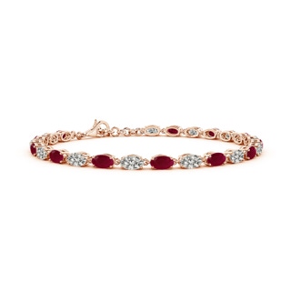 5x3mm A Oval Ruby and Diamond Tennis Link Bracelet in 18K Rose Gold