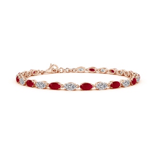 5x3mm AA Oval Ruby and Diamond Tennis Link Bracelet in 10K Rose Gold