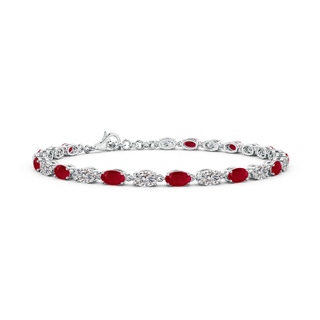 5x3mm AA Oval Ruby and Diamond Tennis Link Bracelet in White Gold