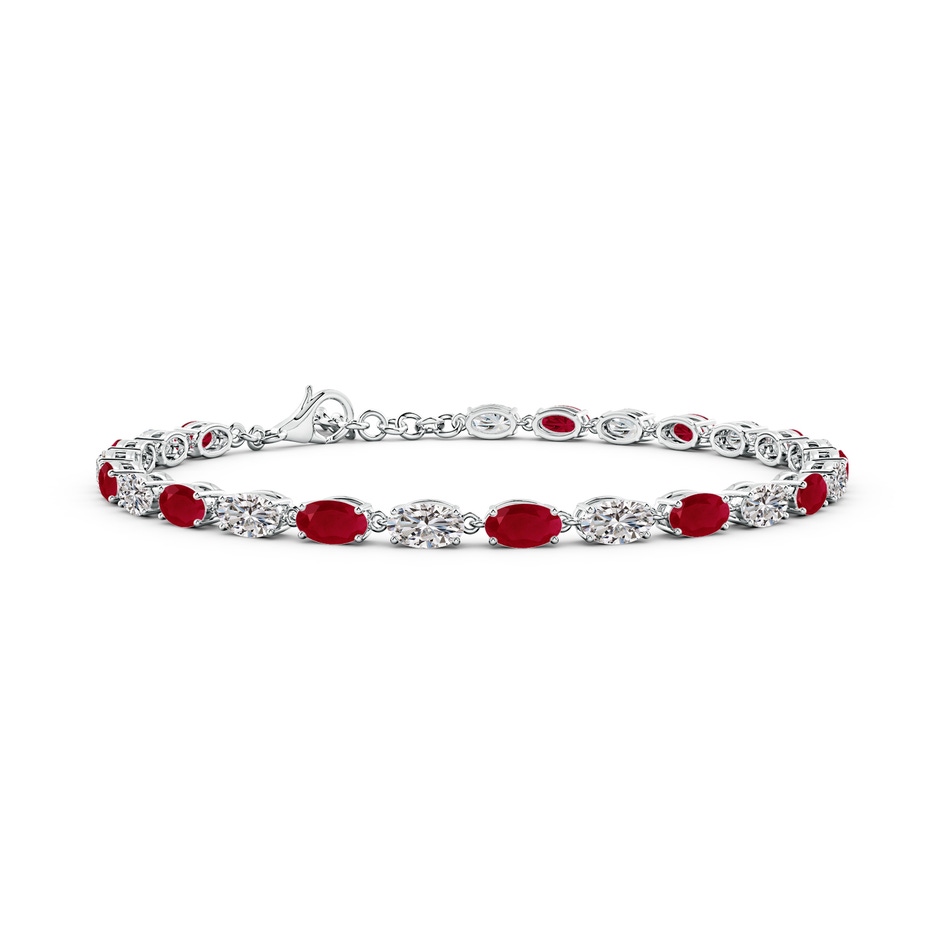 5x3mm AA Oval Ruby and Diamond Tennis Link Bracelet in White Gold 