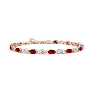 5x3mm AAAA Oval Ruby and Diamond Tennis Link Bracelet in 18K Rose Gold