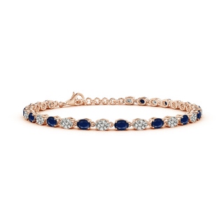 4x3mm A Oval Blue Sapphire and Diamond Tennis Link Bracelet in Rose Gold