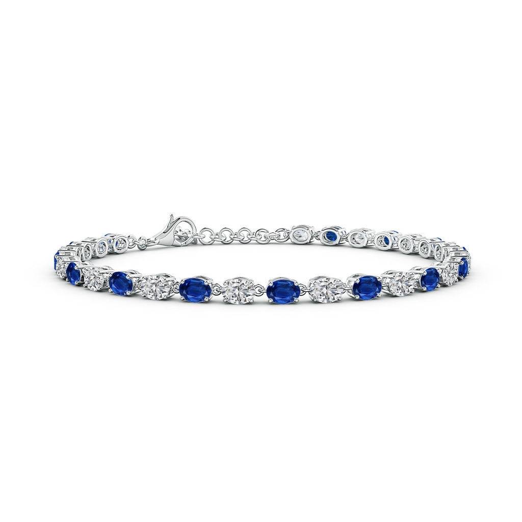 4x3mm AAA Oval Blue Sapphire and Diamond Tennis Link Bracelet in White Gold
