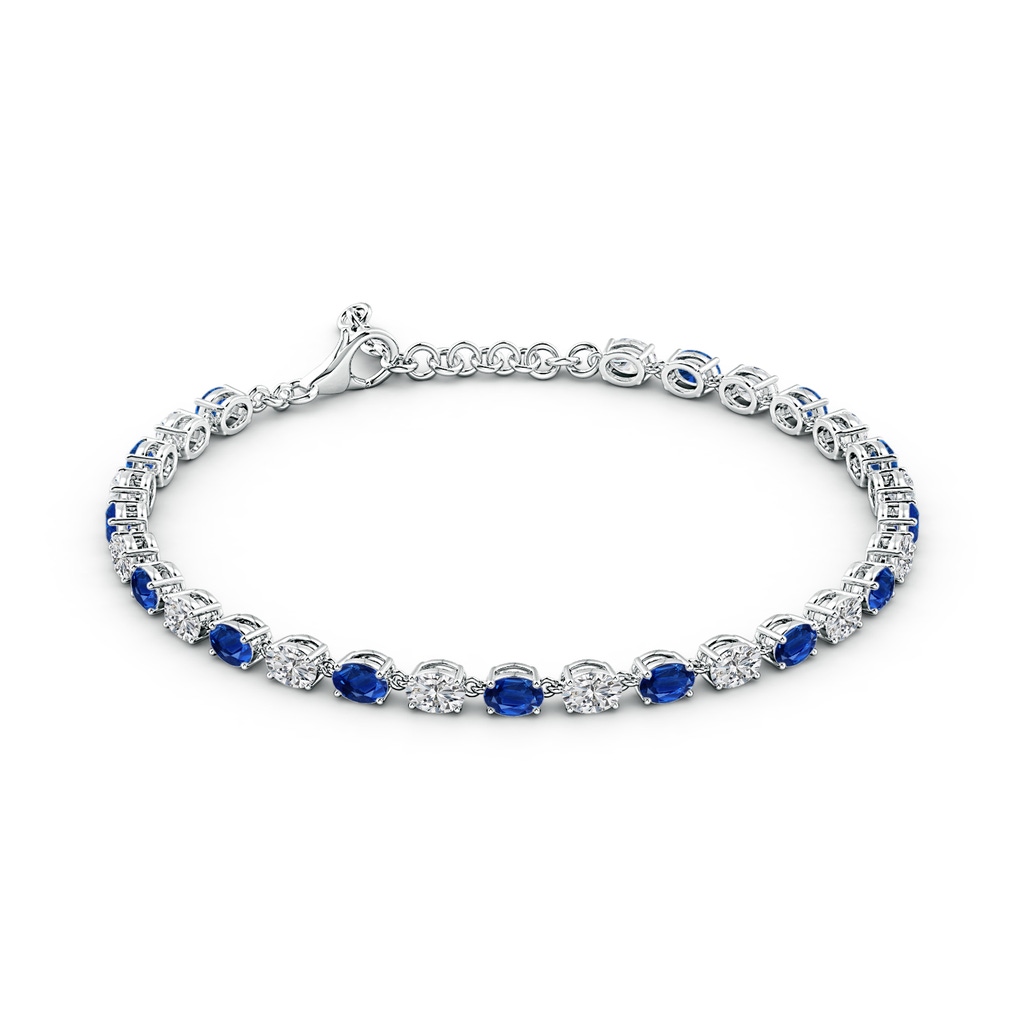 4x3mm AAA Oval Blue Sapphire and Diamond Tennis Link Bracelet in White Gold - side 199