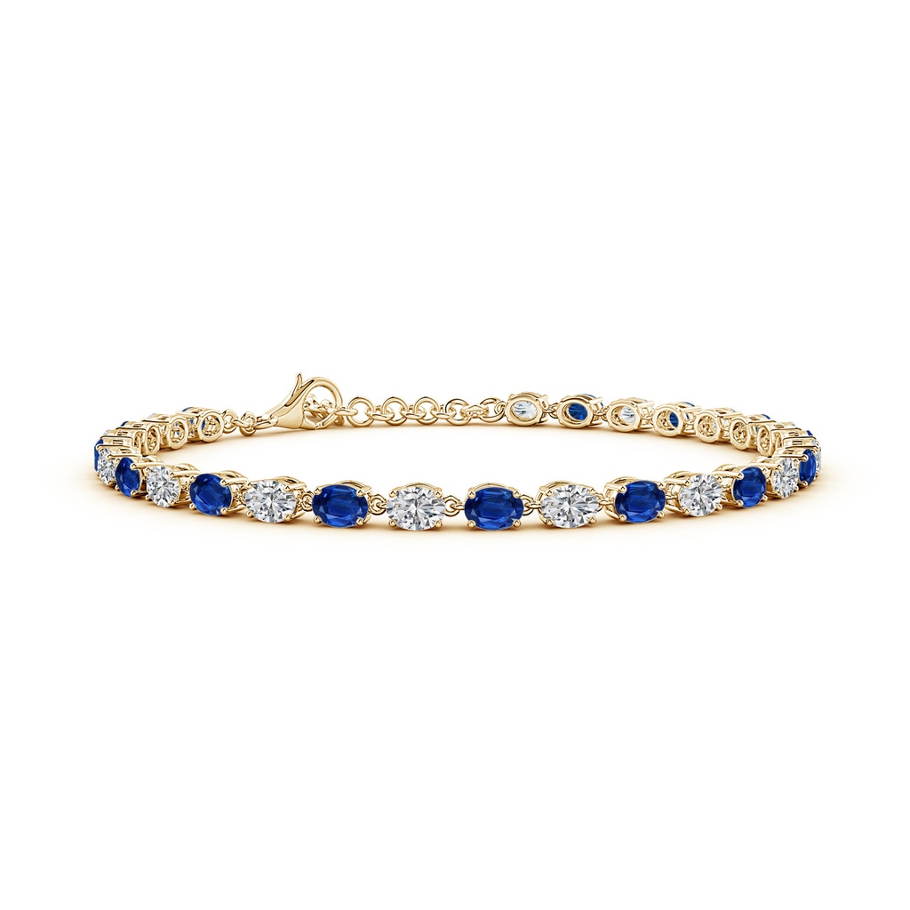 4x3mm AAA Oval Blue Sapphire and Diamond Tennis Link Bracelet in Yellow Gold