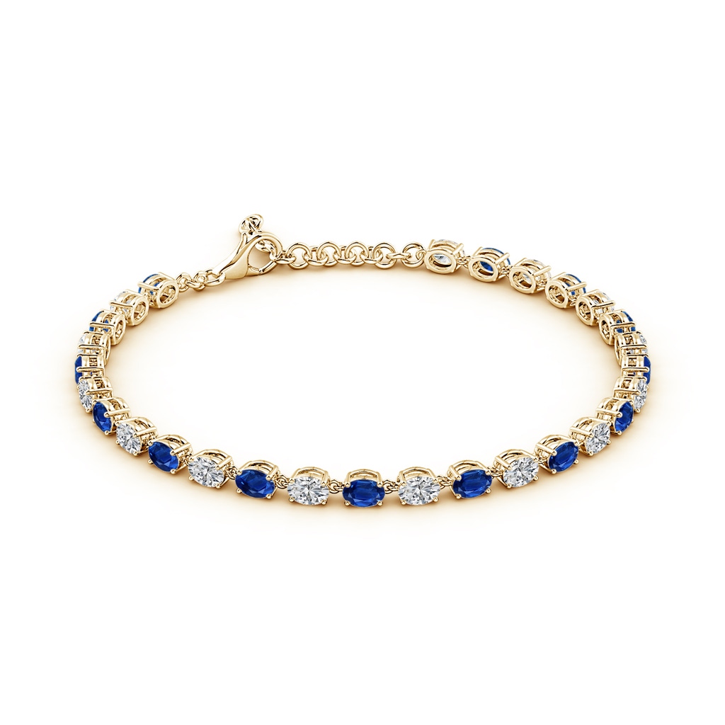 4x3mm AAA Oval Blue Sapphire and Diamond Tennis Link Bracelet in Yellow Gold - side 199