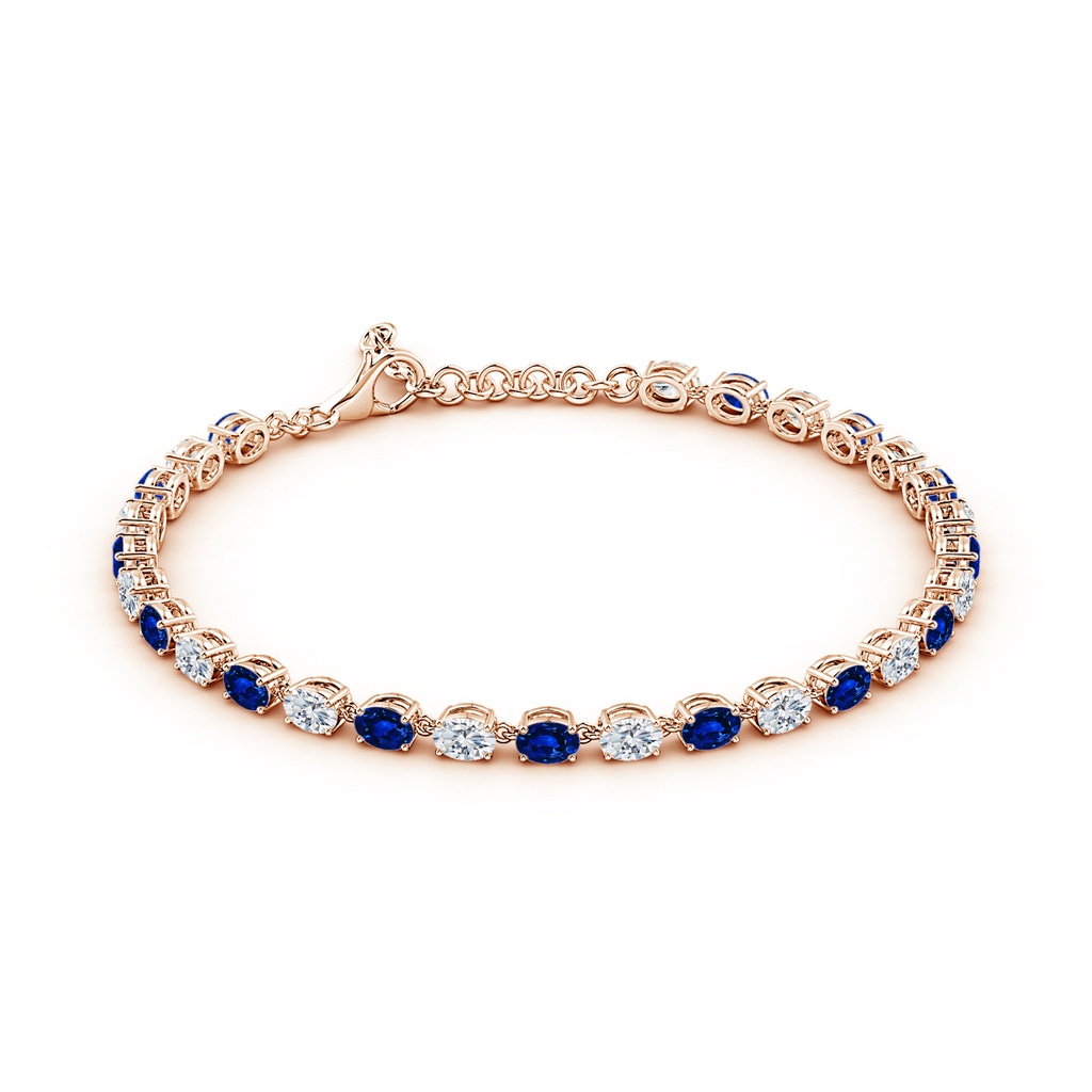 4x3mm AAAA Oval Blue Sapphire and Diamond Tennis Link Bracelet in Rose Gold - side 199