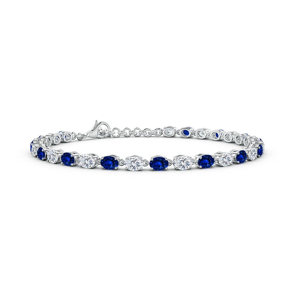 4x3mm Lab-Grown Oval Blue Sapphire and Diamond Tennis Link Bracelet in White Gold