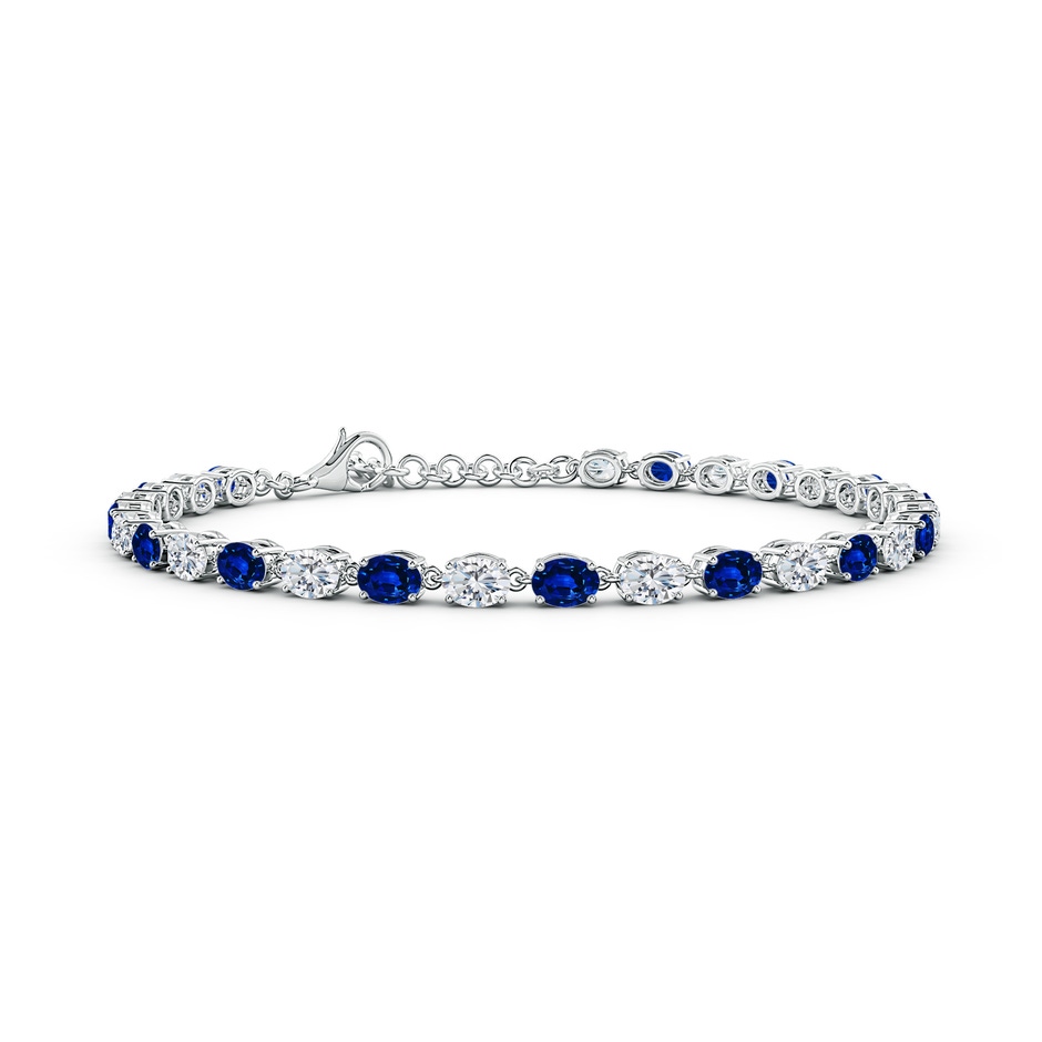 4x3mm Lab-Grown Oval Blue Sapphire and Diamond Tennis Link Bracelet in White Gold 