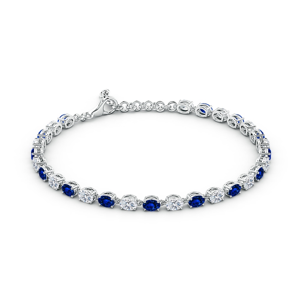4x3mm Lab-Grown Oval Blue Sapphire and Diamond Tennis Link Bracelet in White Gold - side 199
