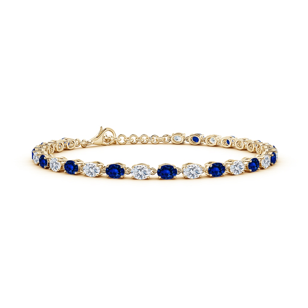 4x3mm Lab-Grown Oval Blue Sapphire and Diamond Tennis Link Bracelet in Yellow Gold