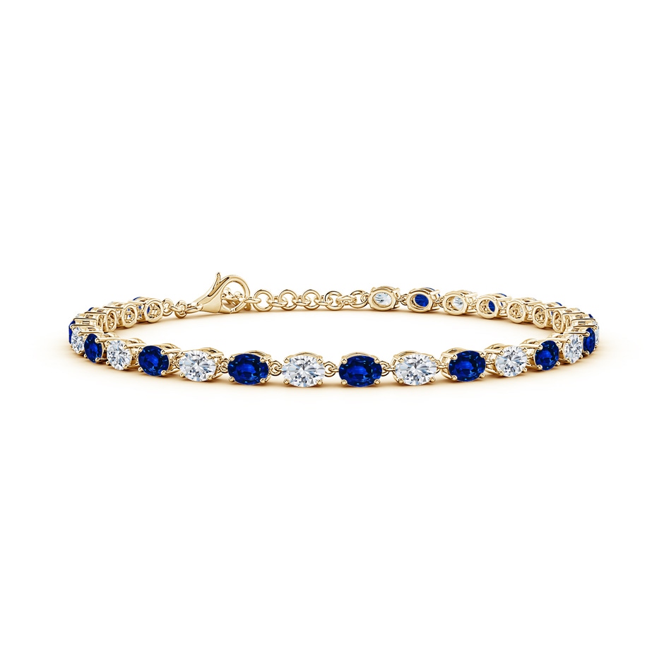 4x3mm Lab-Grown Oval Blue Sapphire and Diamond Tennis Link Bracelet in Yellow Gold 