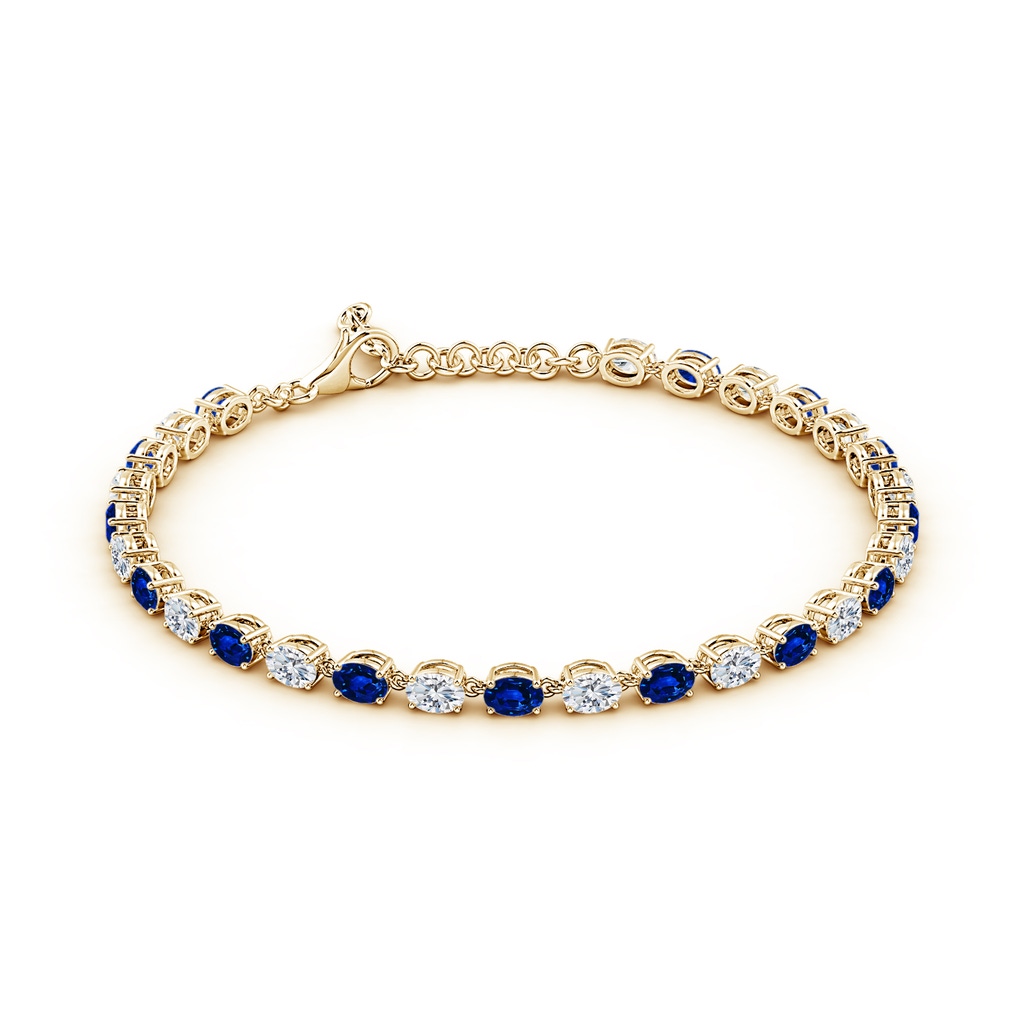 4x3mm Lab-Grown Oval Blue Sapphire and Diamond Tennis Link Bracelet in Yellow Gold - side 199