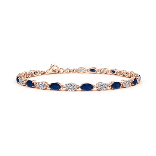 5x3mm AA Oval Blue Sapphire and Diamond Tennis Link Bracelet in 18K Rose Gold