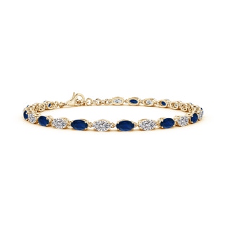 5x3mm AA Oval Blue Sapphire and Diamond Tennis Link Bracelet in Yellow Gold