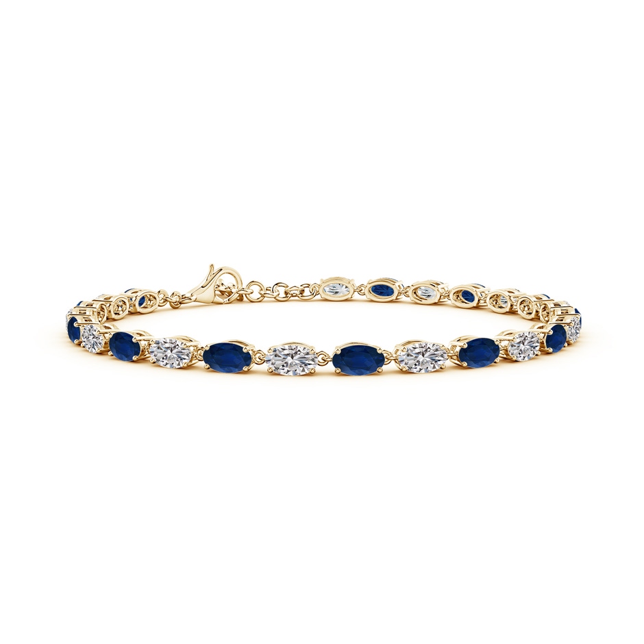 5x3mm AA Oval Blue Sapphire and Diamond Tennis Link Bracelet in Yellow Gold 