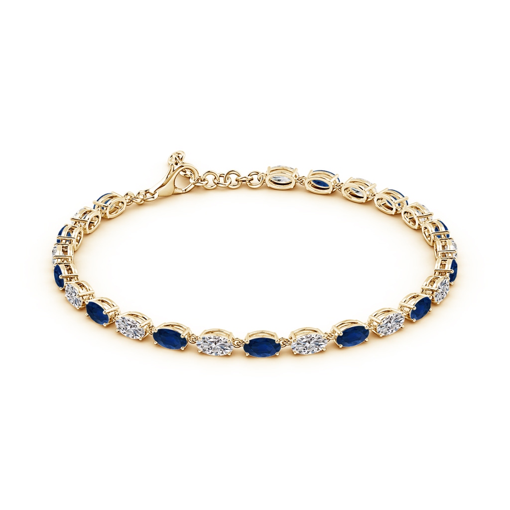 5x3mm AA Oval Blue Sapphire and Diamond Tennis Link Bracelet in Yellow Gold - side 199